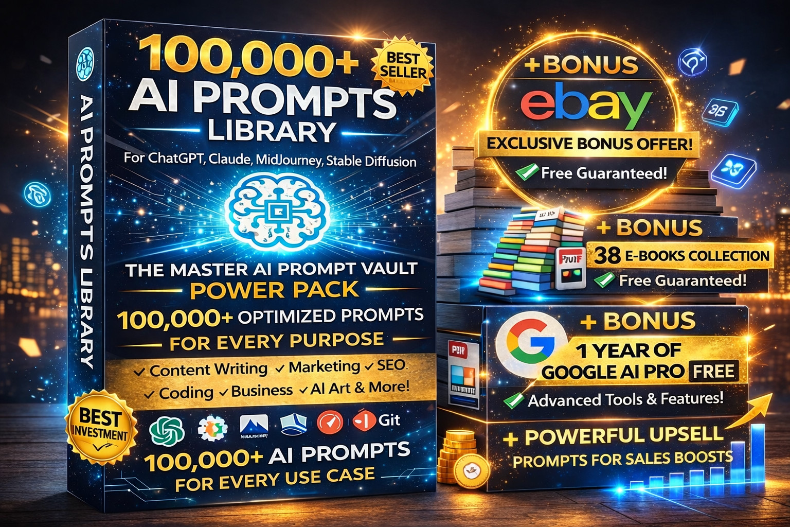 Ultimate AI Bundle: 100,000 Prompts + Google Gemini 28 Books + 1 Year Pro Trial