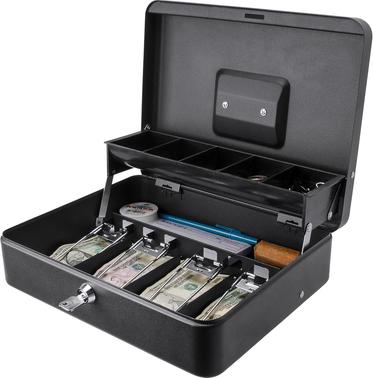 12-Inch Cash Box with Key Lock – Standard Register Style, 4 Bill Compartments, 5