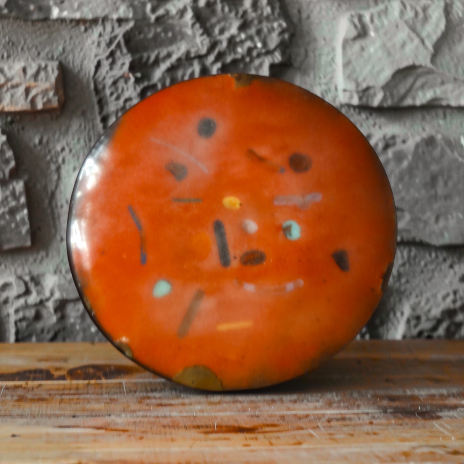 Vtg Enamel on Copper Trinket Dish 5" Dark Orange Decorative Plate Art MCM READ