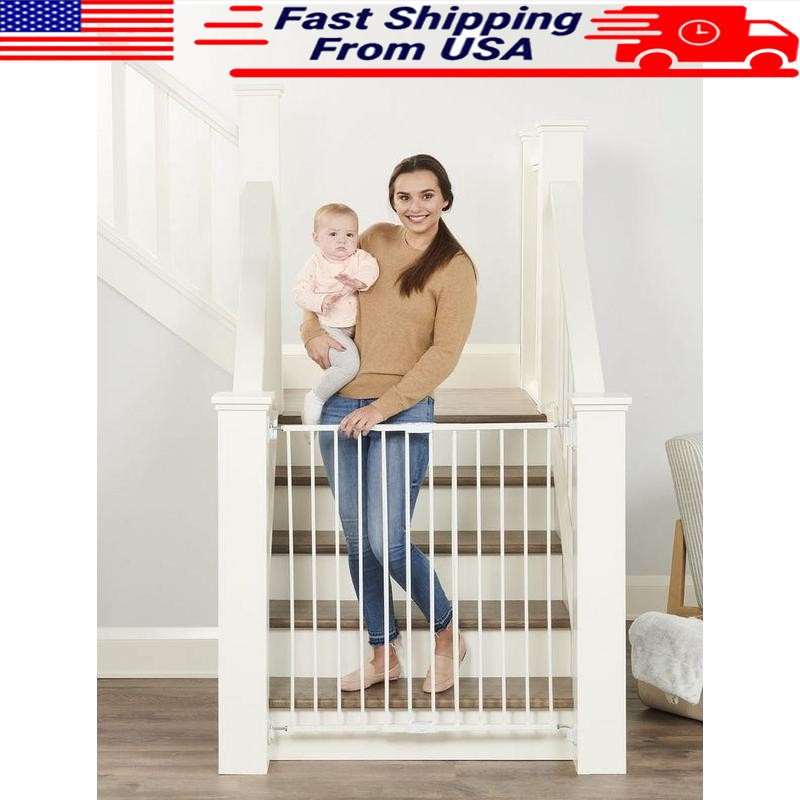 2-in-1 Extra Tall Easy Swing Stairway and Hallway Walk Through Baby Gate White