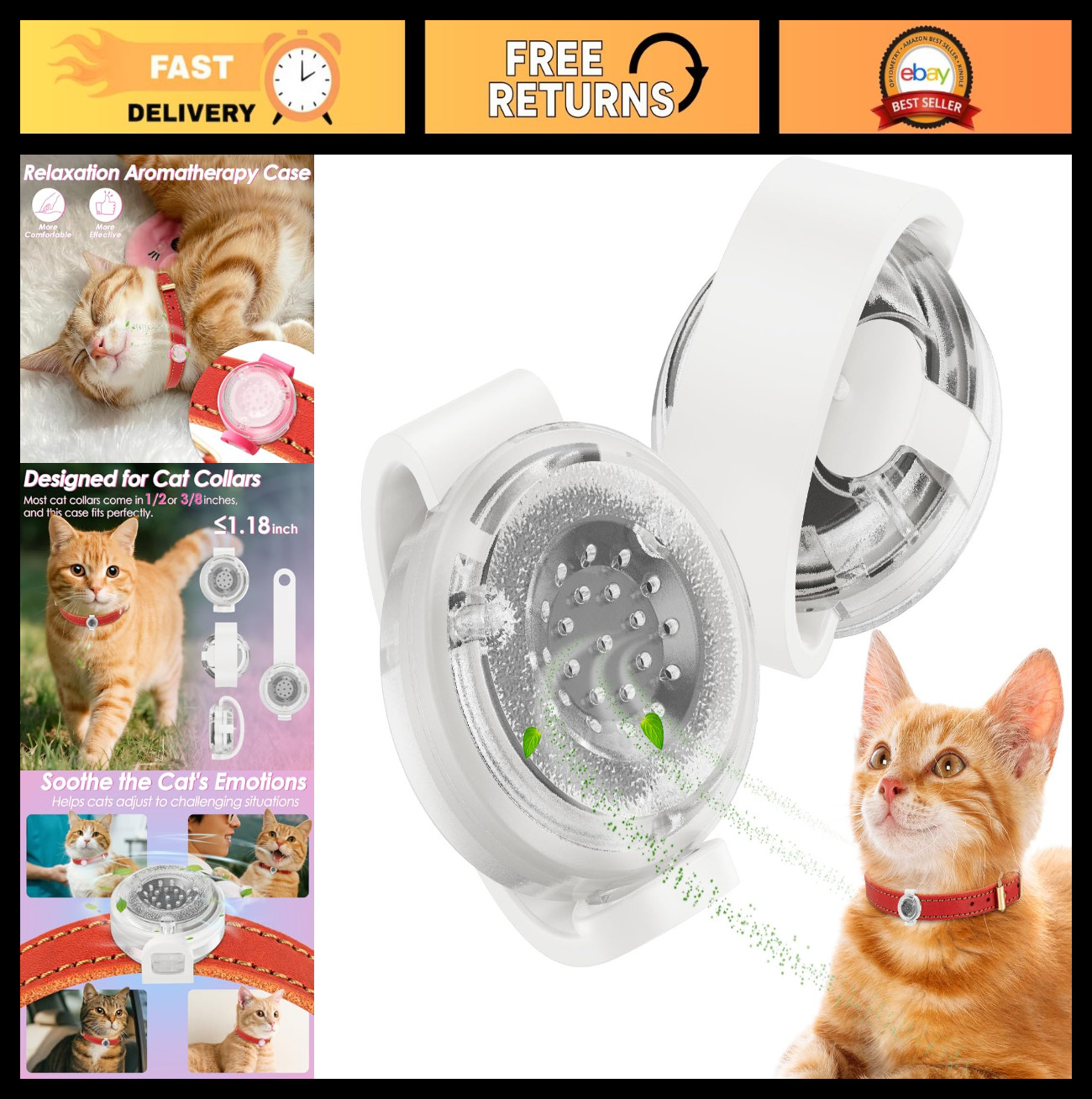 Calming Cat Pheromone Diffuser 2-Pack - Reduces Anxiety & Stress, Fits Collars