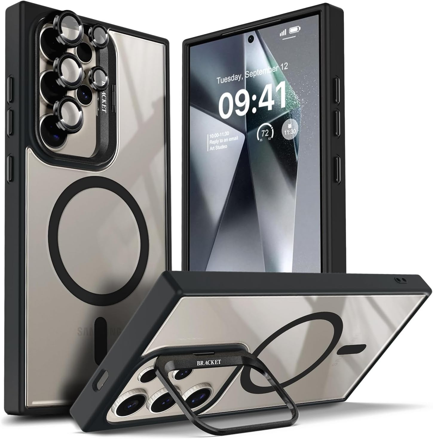 Samsung Galaxy S24 Ultra Case with Built-in Stand & Camera Lens Cover Black