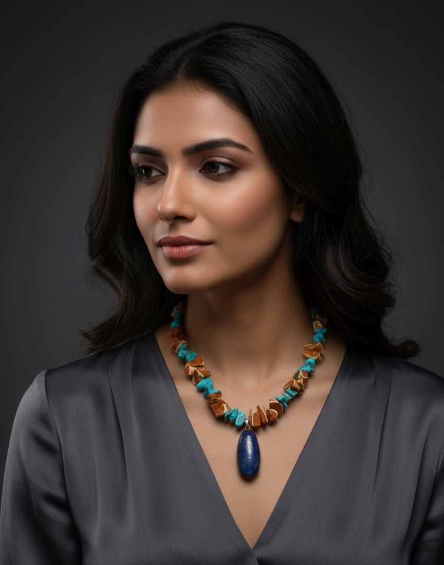 Handmade seashell Turquoise and lapis lazuli luxury necklace  