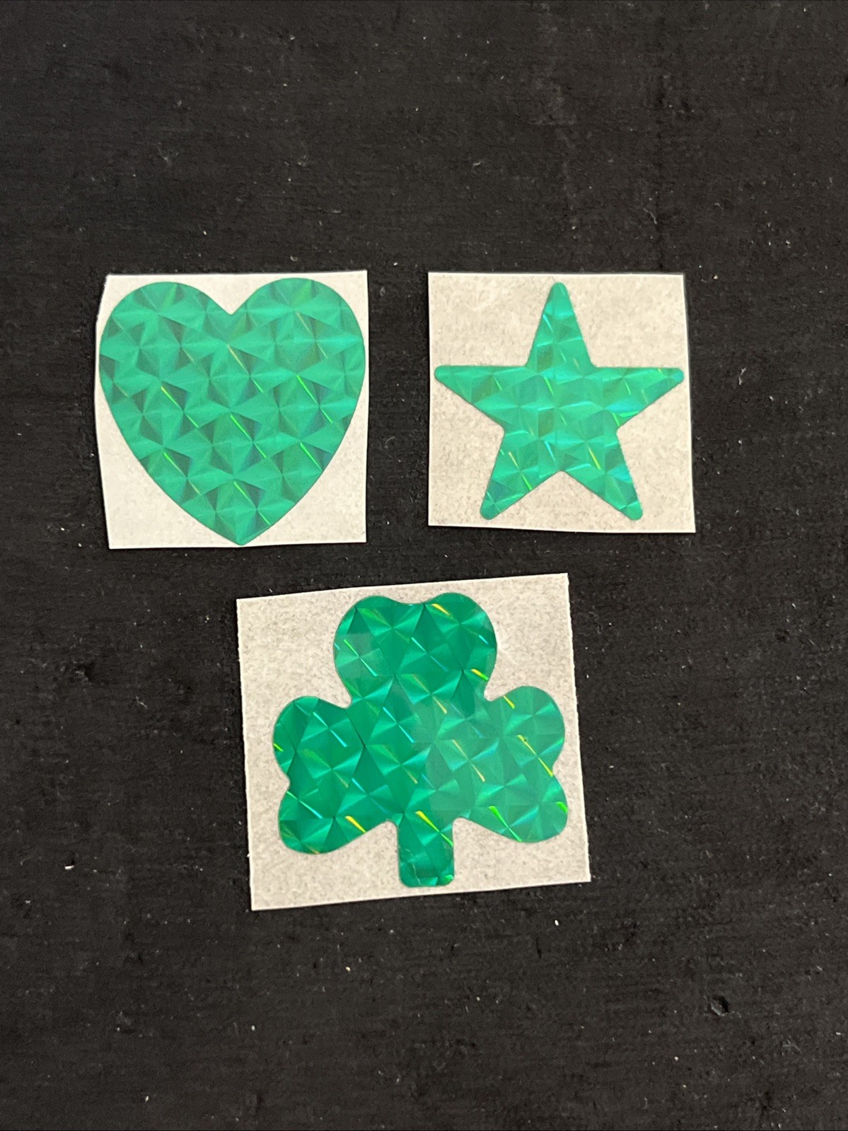 Vintage Sticca Graphics Green Prism Sparkle  Star & Shamrock & Heart Stickers