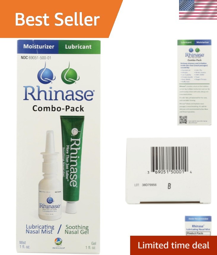 Nasal Care Combo Pack - Nasal Gel 1 oz & Saline Spray 1 oz for Dryness, Aller...