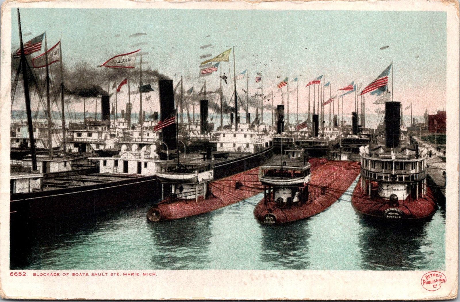 Whaleback Steamers Freighter Ships Postcard Sault Ste Marie Michigan