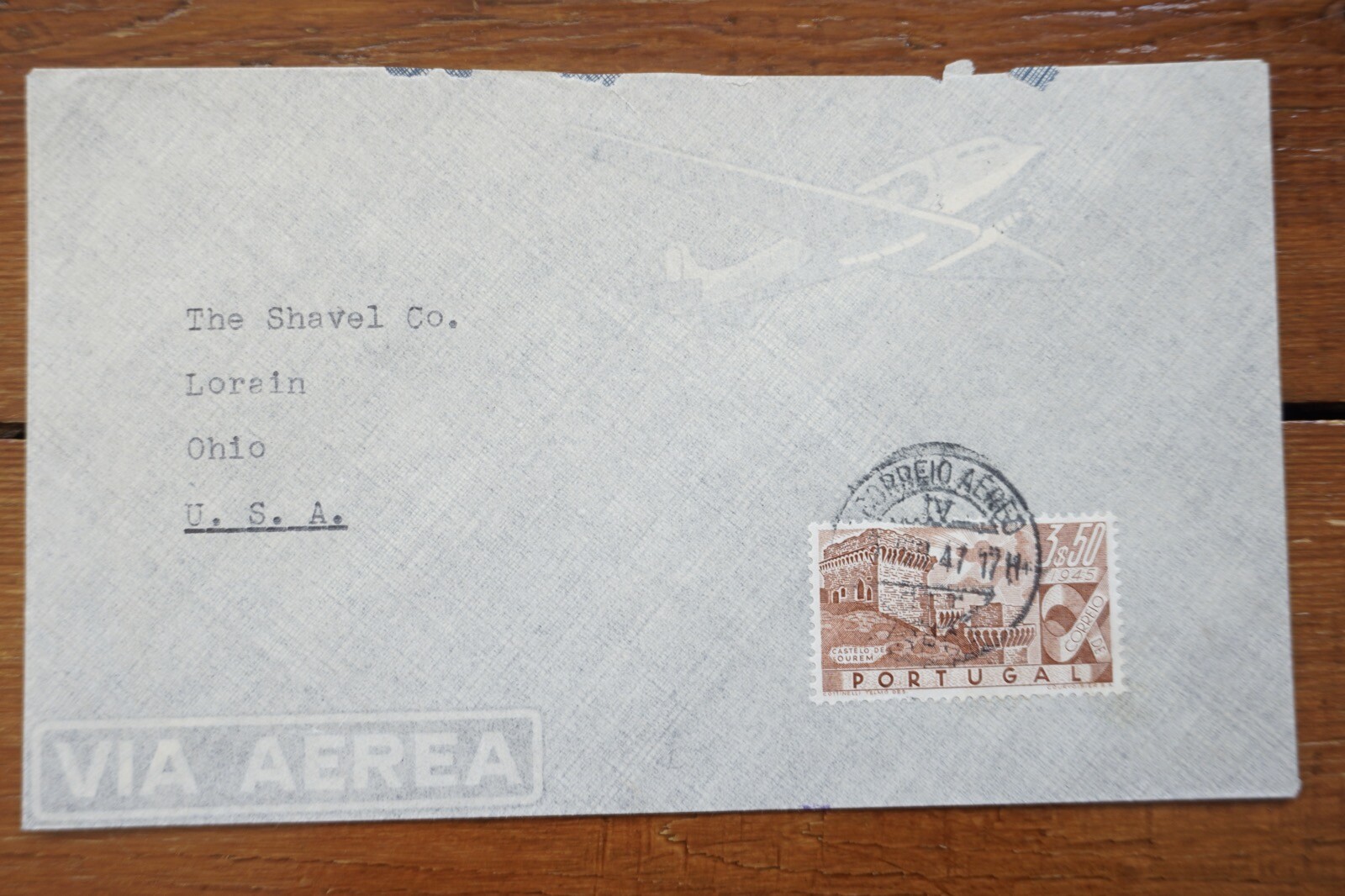 1947 Via Aerea First Flight Cover Airmail Stamp Ohio USA Portugal