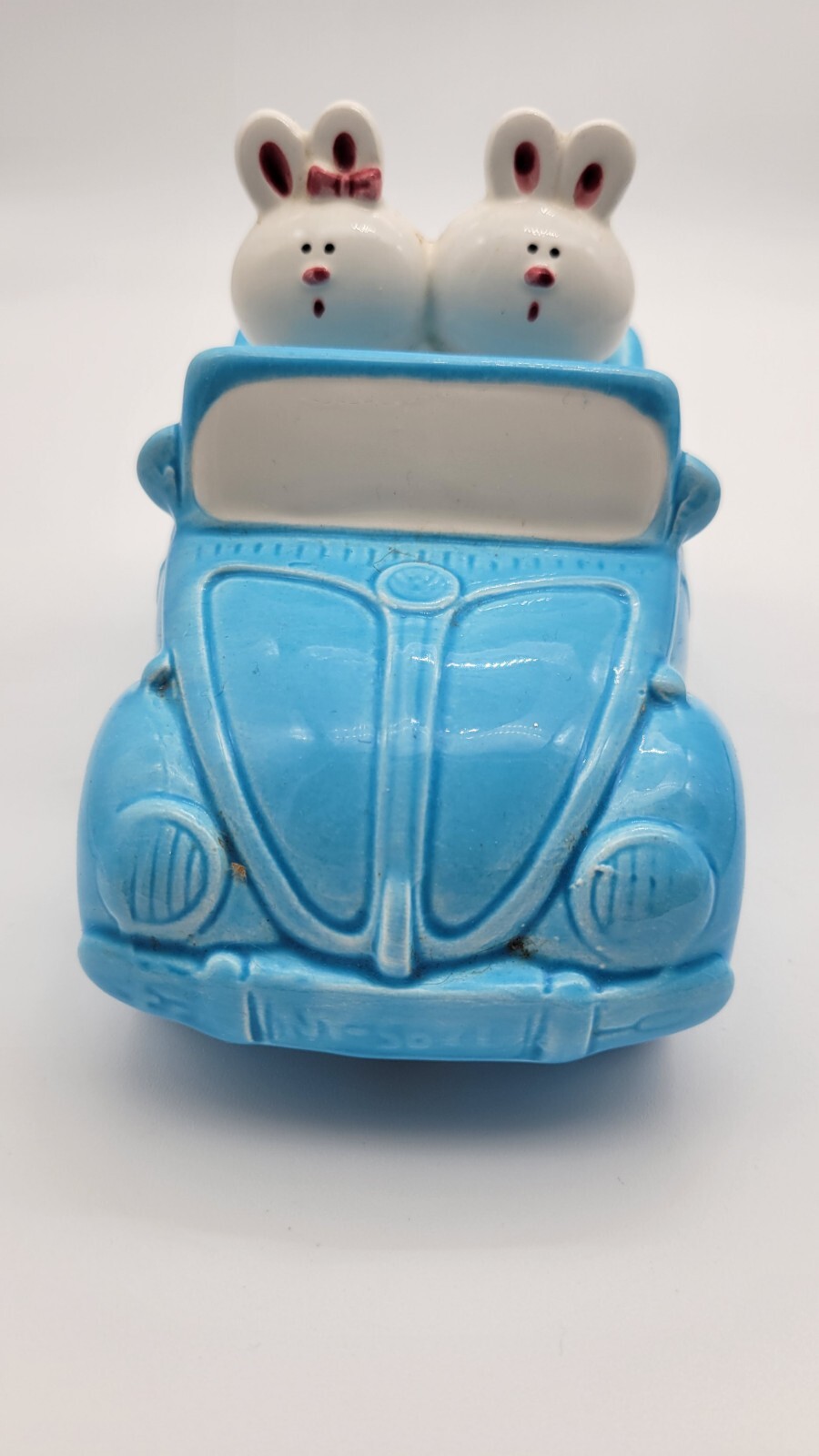 Vintage Blue Bunny Rabbit Coin Bank Signed Fujika Volkswagen VW Easter Bunny
