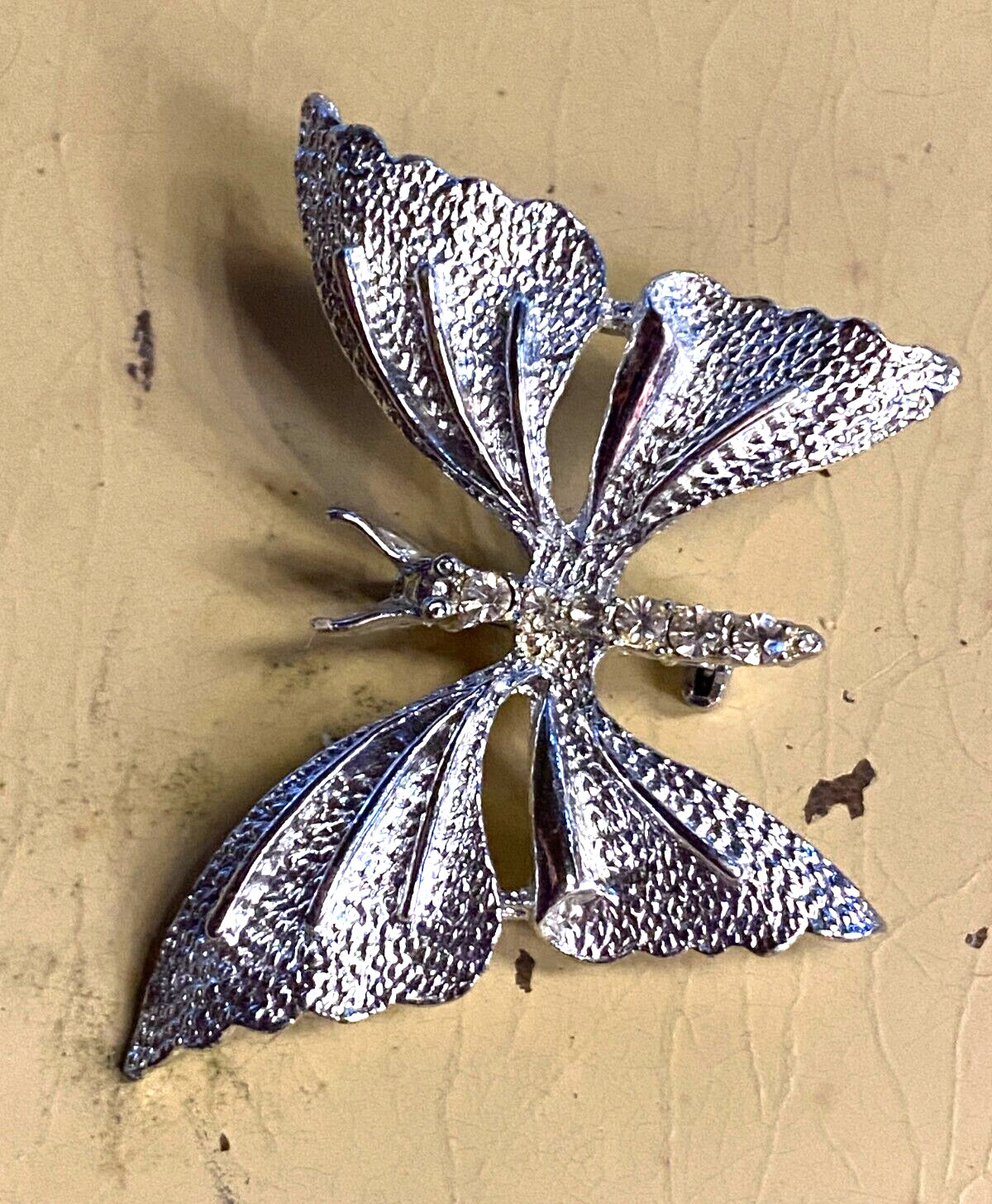 Gerry's Signed Vintage Silver Tone Butterfly Moth RS Pin Brooch Statement 2"