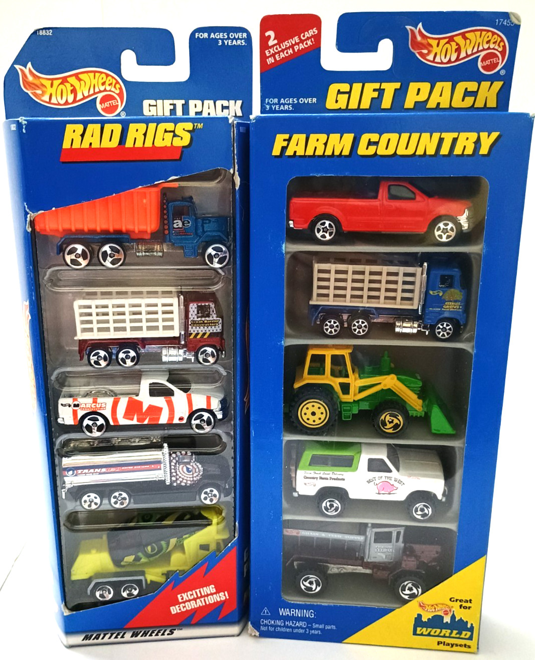Hot Wheels 1996 Farm Country Gift Pack & 1997 Rad Rigs Gift Pack ~ 10 cars ~ NEW