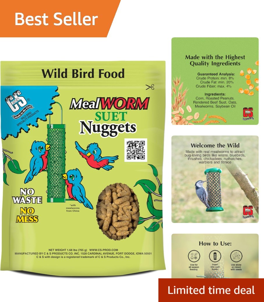 All-Natural 27 Oz Mealworm Suet Nuggets - Nourishing Food for Diverse Wild Birds
