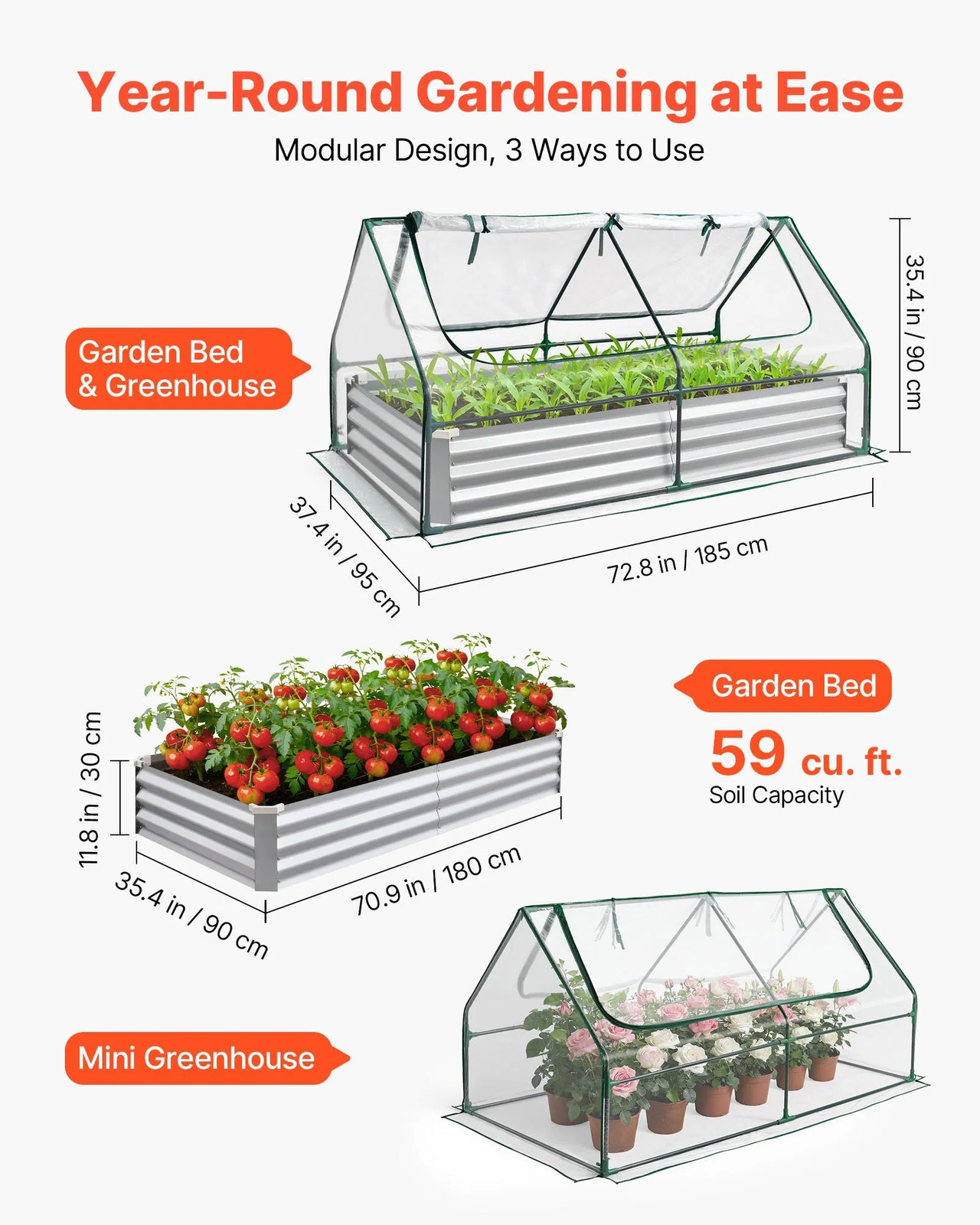 Raised Garden Bed with Cover, 6 x 3 x 1 ft, Rectangular Galvanized Metal Plante