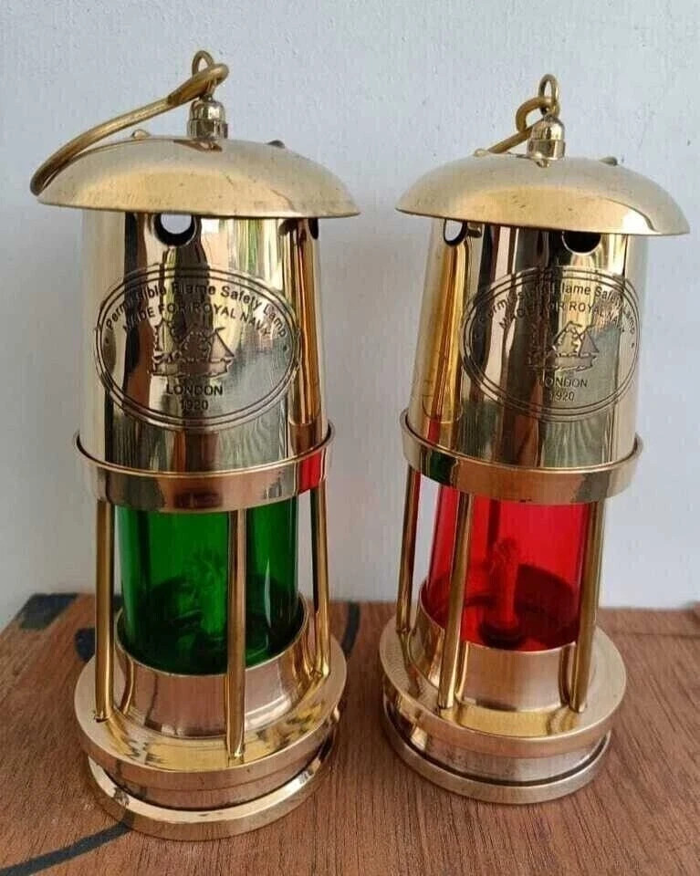 Brass Nautical Ship Minor Lanterns – 6" Oil Lamp Set – Marine Décor