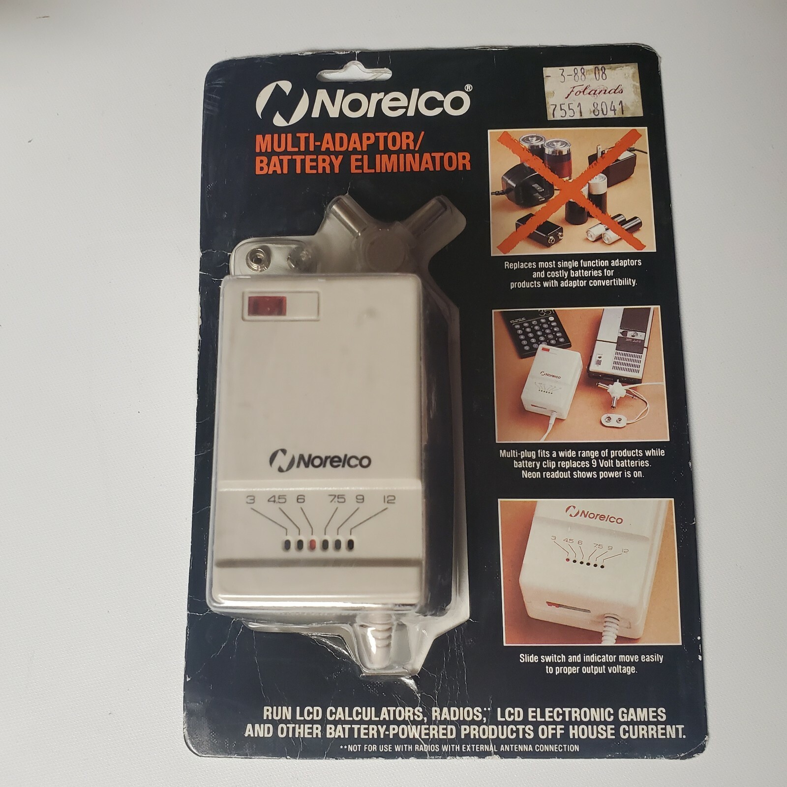 New Vtg Norelco Battery Eliminator Multi-Adaptor Run LCD Calculator Game 1985  