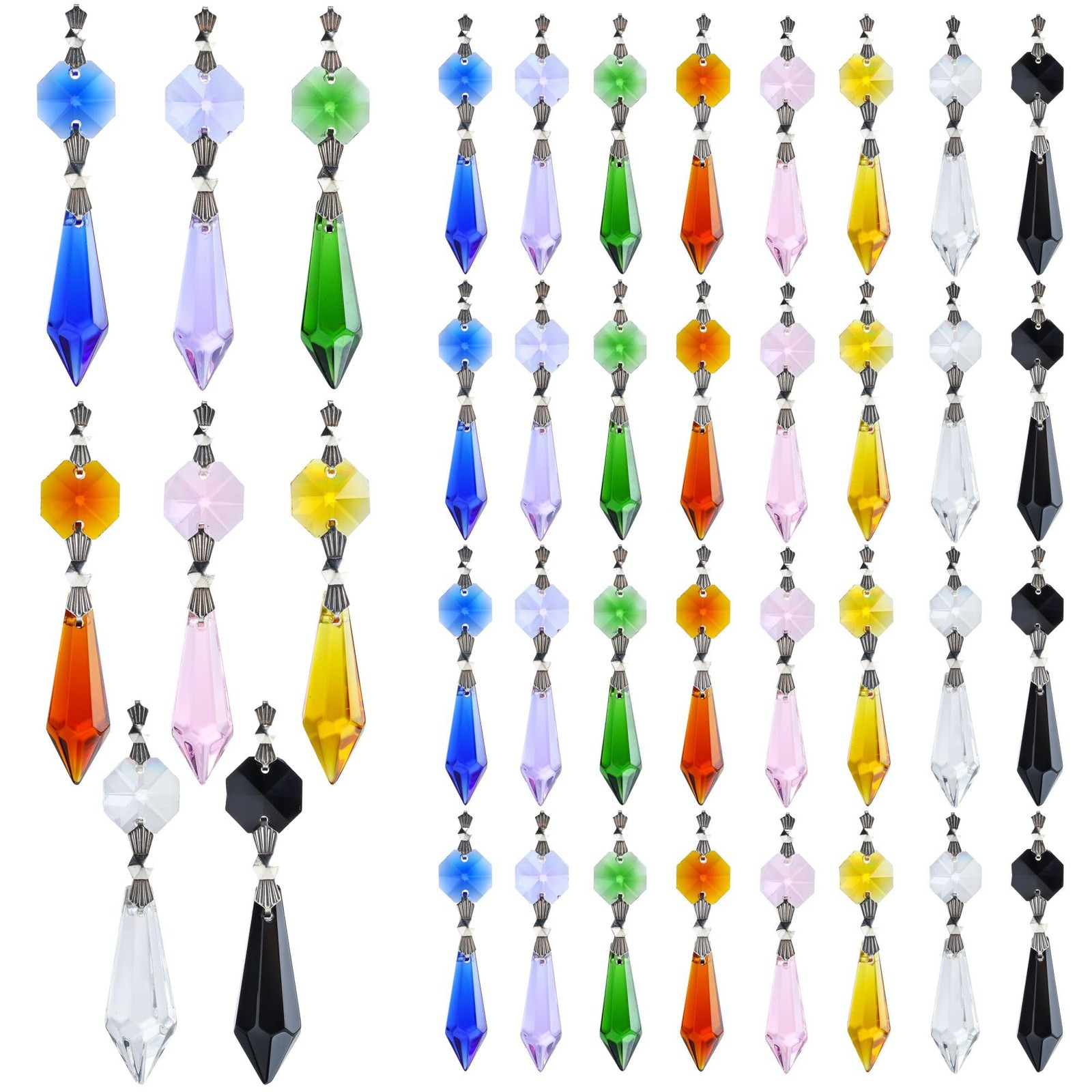 HDCRYSTALGIFTS 40pcs Rainbow Colors Crystal Icicle 38mm, 40pcs_38mm-multi 