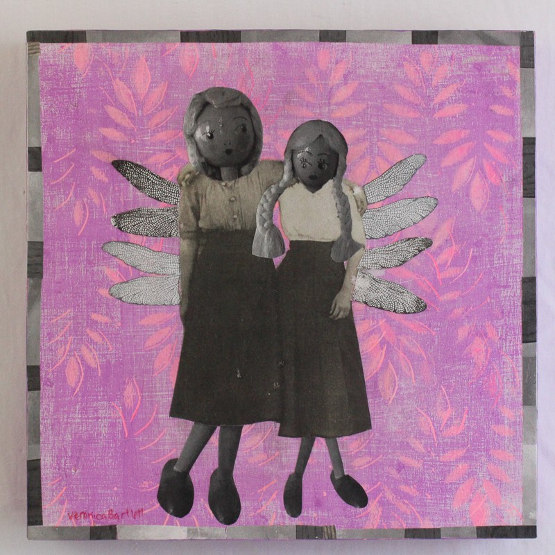Gladys + Friend by Veronica Bartlett Collage Art on Wood Panel 8" x 8" 