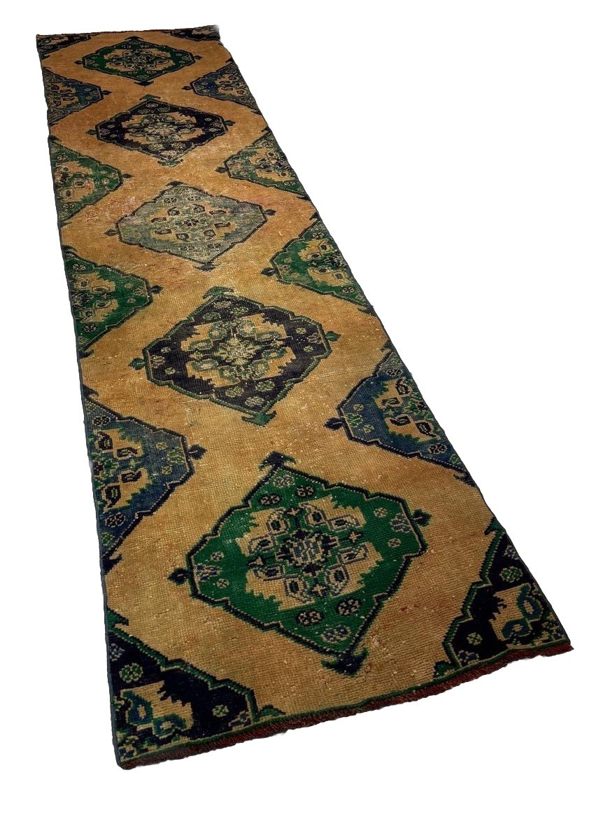 Vintage Turkish Runner Rug 2' 10" x 10' 7" Hand-Knotted Wool Boho Hallway Carpet