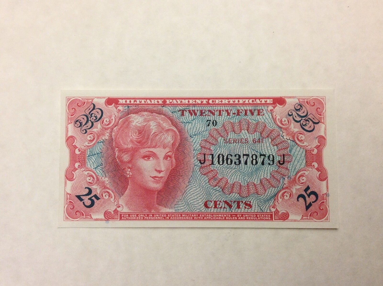 ~ 25  CENTS MPC MILITARY PAYMENT CERTIFICATE  641 - UNCIRCULATED UNC - SALE