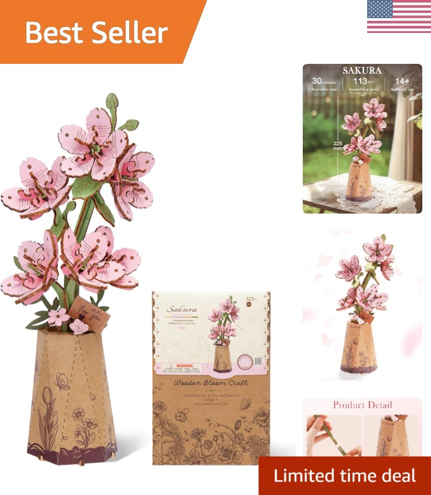 Sakura 3D Wooden Flower Puzzle for Adults - Ideal Gift & Home Decor, 113 Pieces