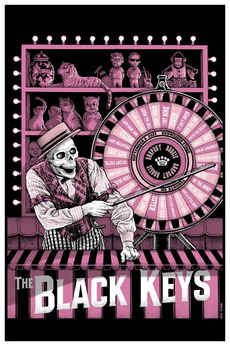 The Black Keys Poster Pink Black Carnival Skeleton Wheel 12x8in Metal Sign