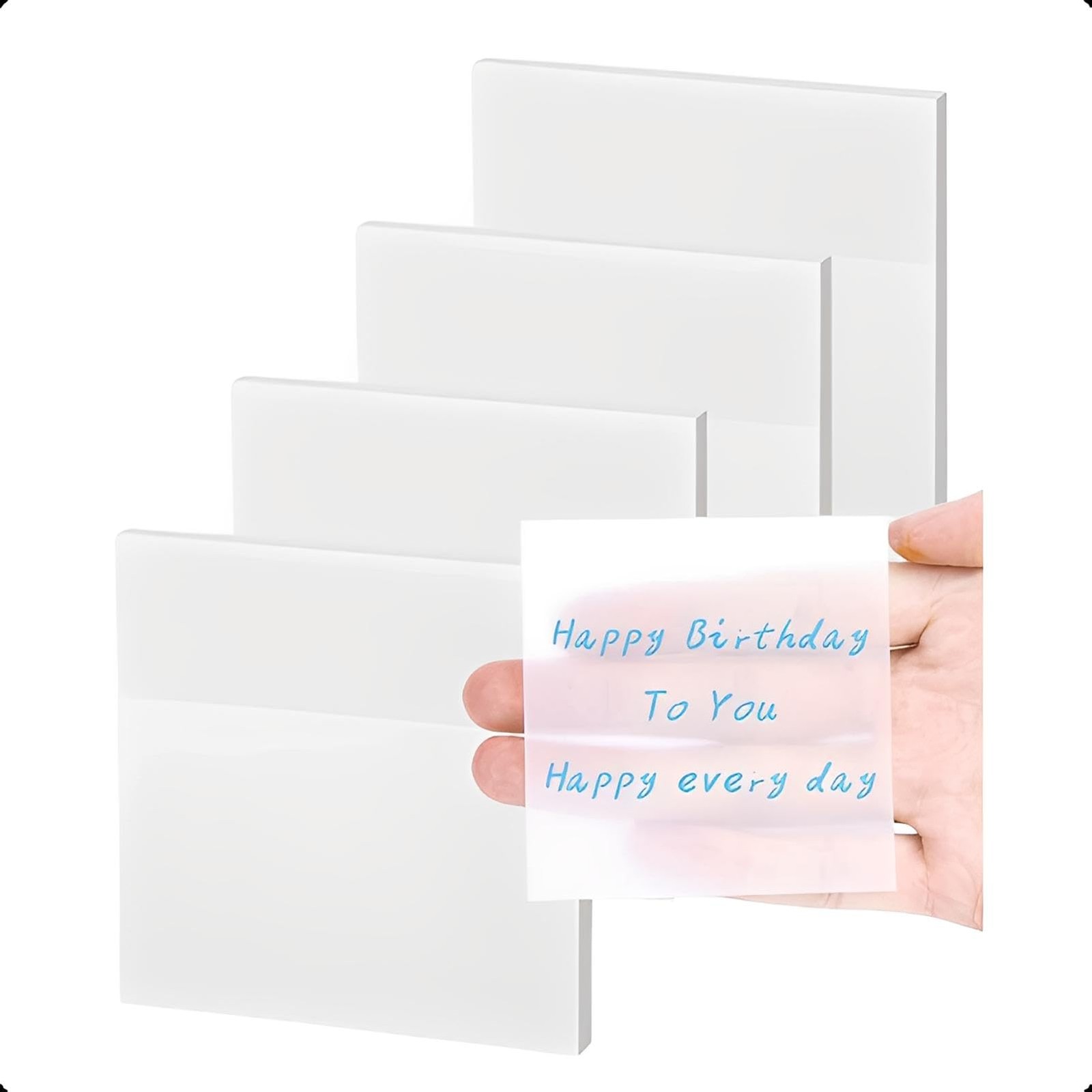 4 Pack Transparent Sticky Notes, 3x3 inch Clear Notes M, 