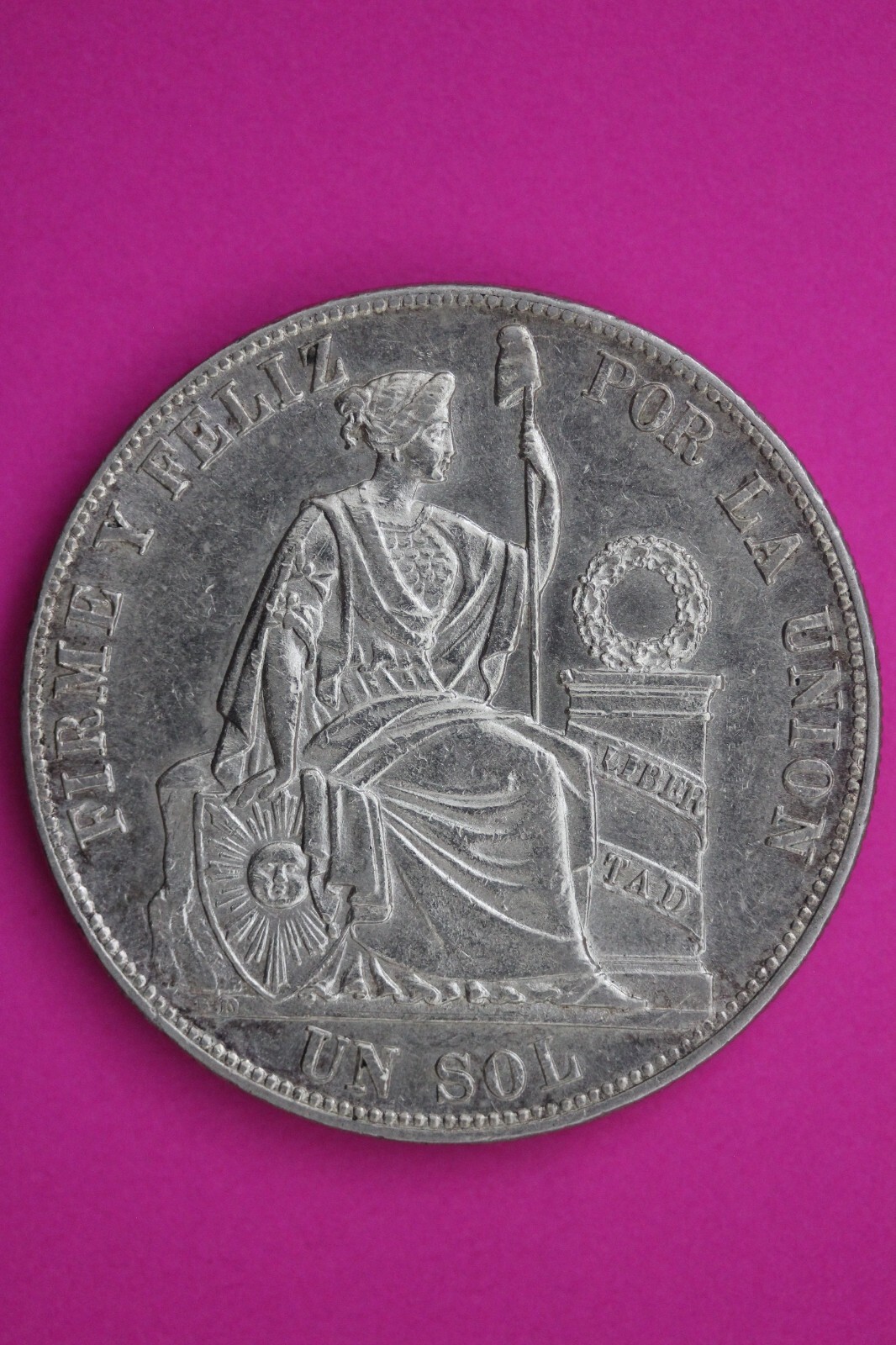 1884 Peru 1 Sol Silver Coin .900 Fine Guaranteed Authentic & Genuine 0781N