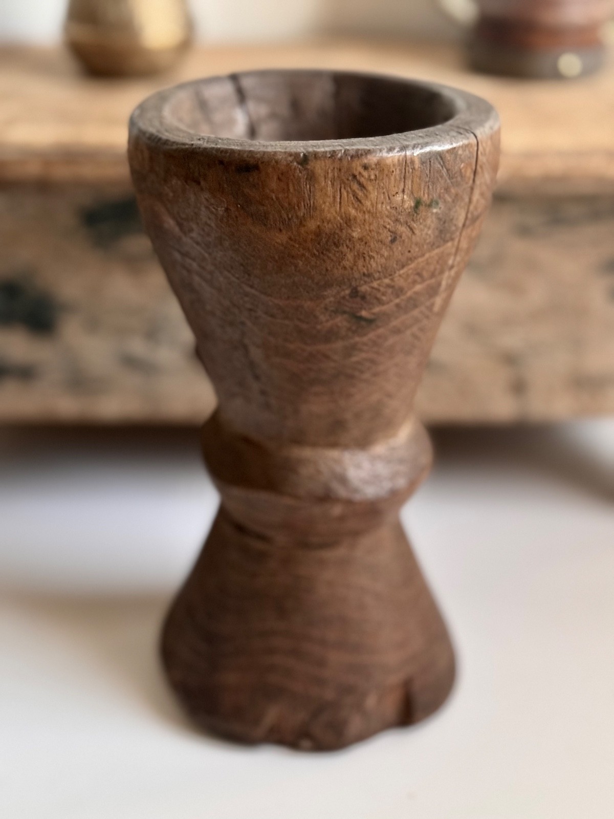 1800's Primitive Solid Wood Hand Carved Mortar, Antique Hardwood Spice Grinder