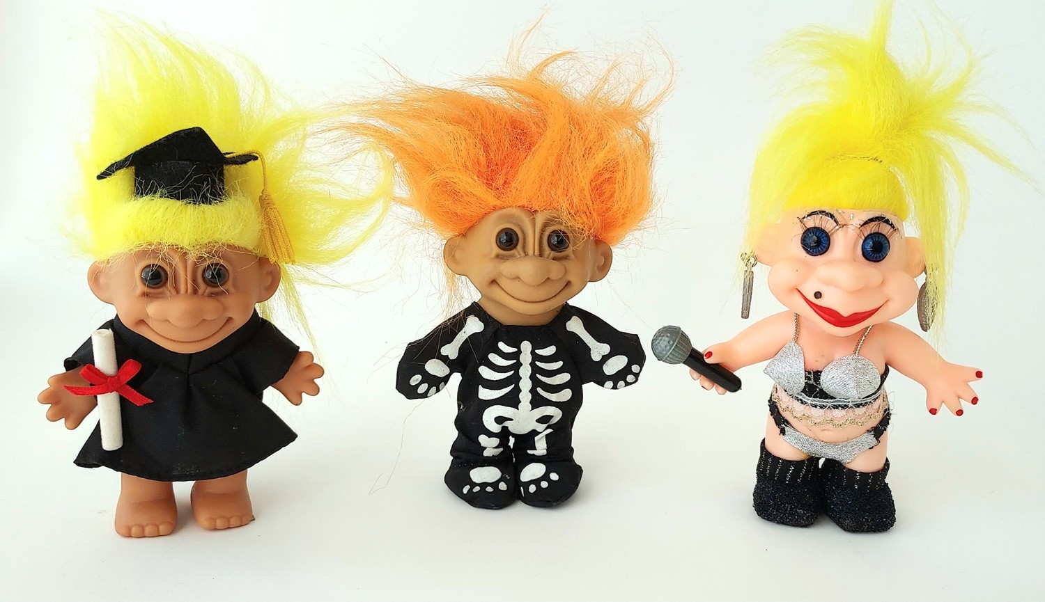 Russ Berrie Vintage Troll Doll Set B, Mid-1990s, 5 to 6 inches height, 3 dolls