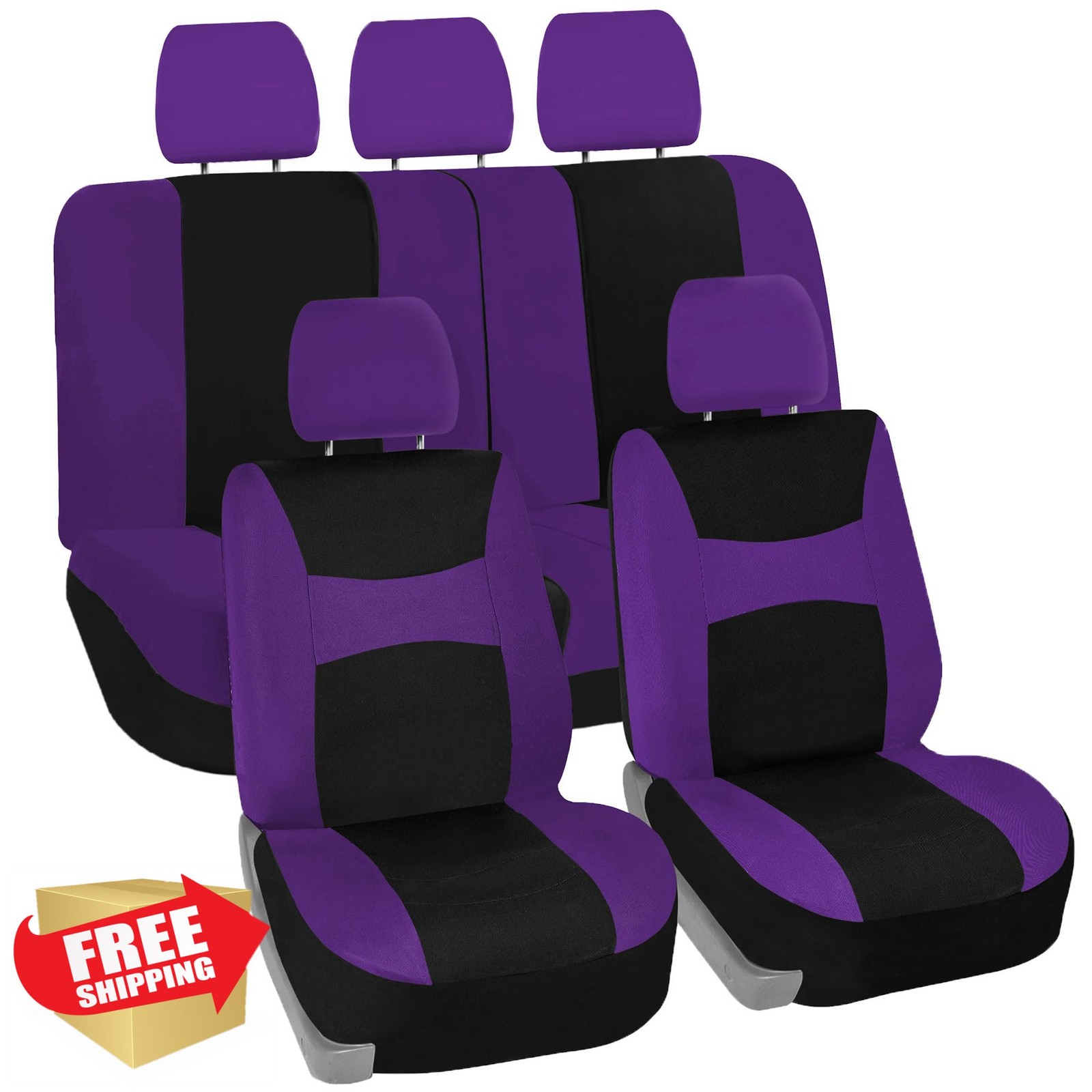 FH Group Purple Cloth Full Car Seat Covers Universal Airbag Split Bench