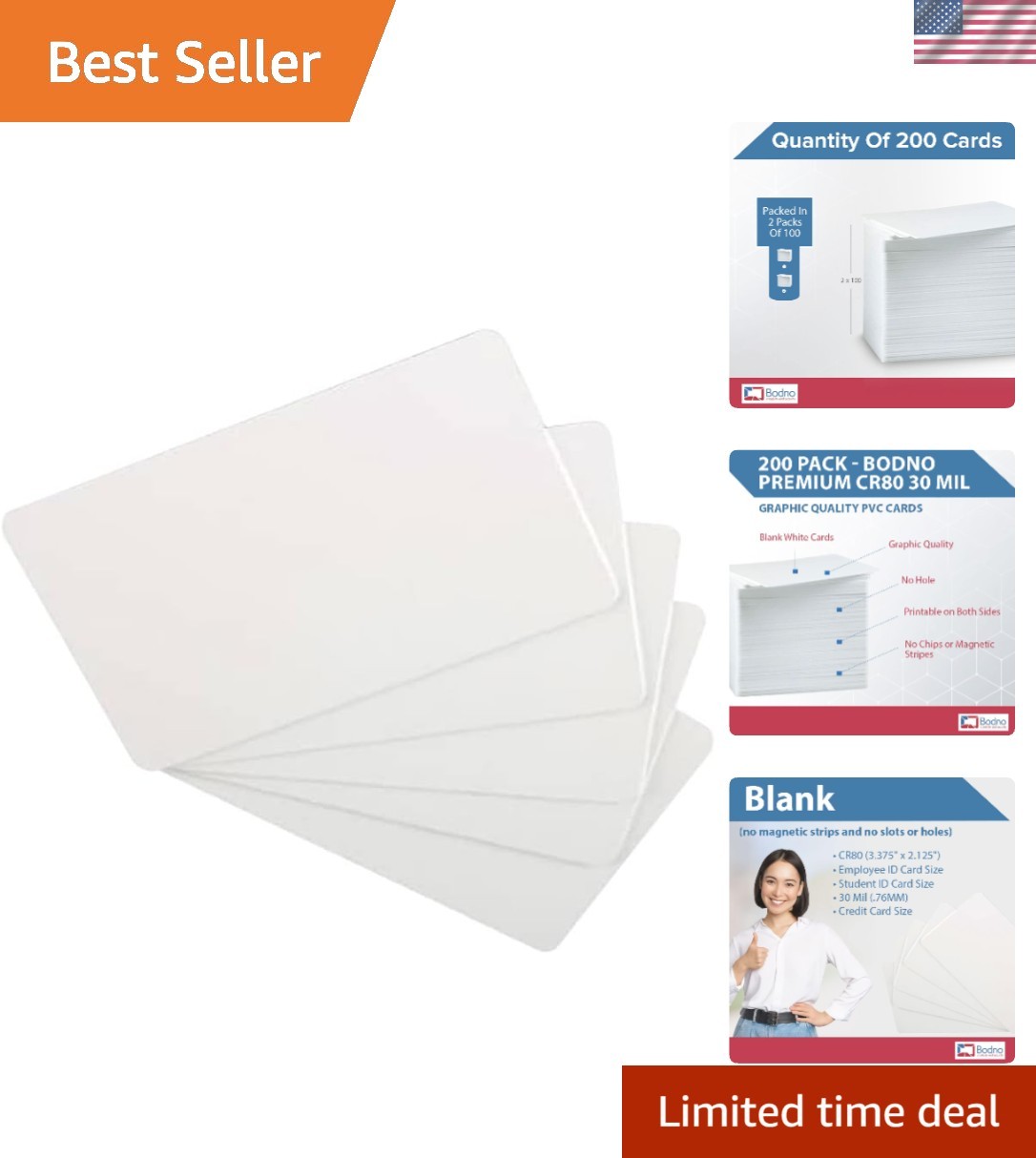 Bulk 200 Pack of 30 Mil Blank White PVC ID Cards - Compatible with All Printers