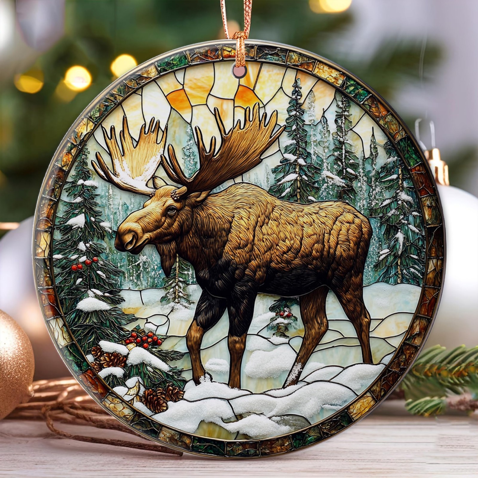 Ceramic Wildlife Moose Ornament – Rustic Painted Glass Effect Christmas Hc-66 