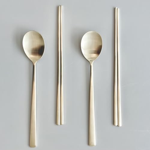 Korean Made Traditional Utensil Chopstick Set Flatware Champagne Gold 2