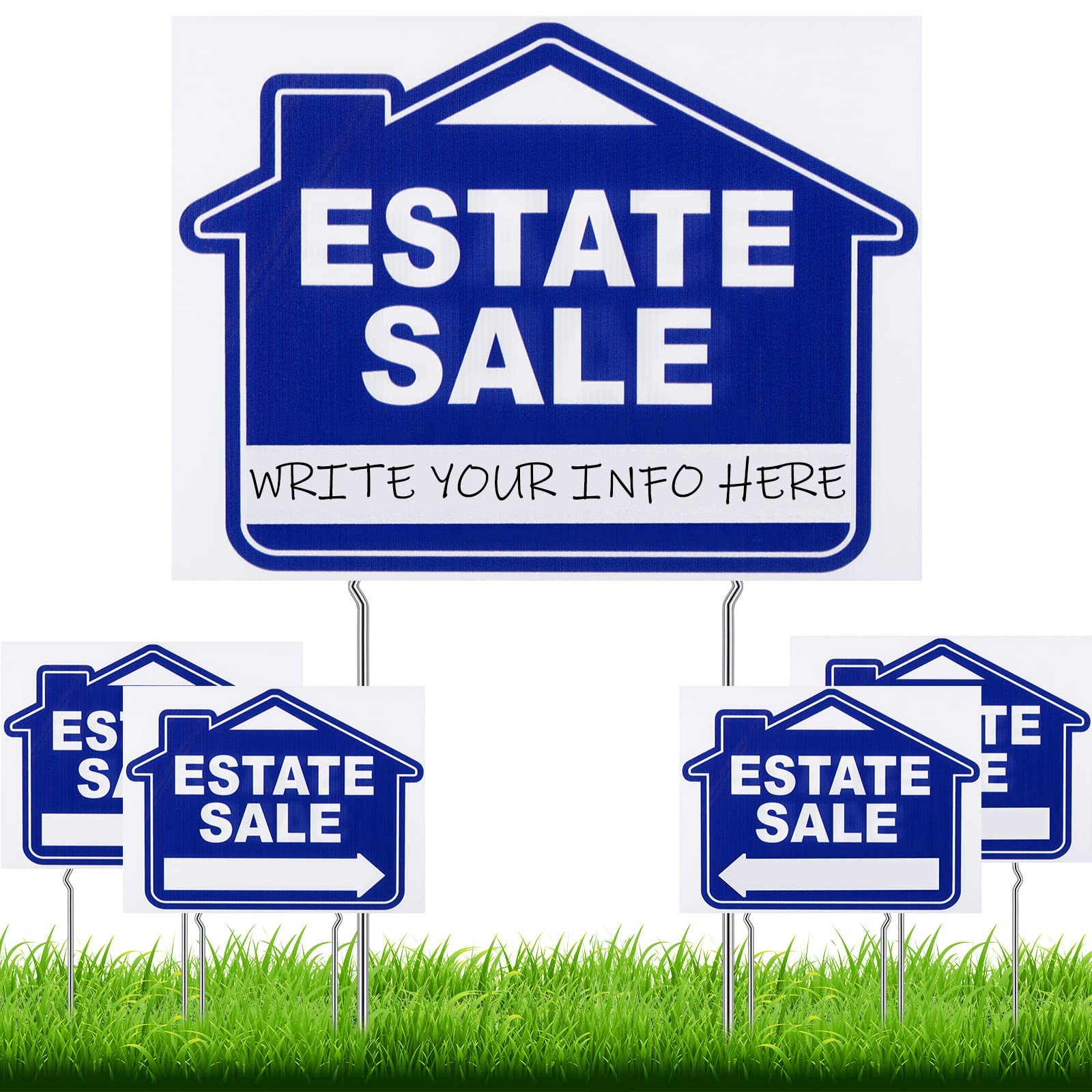5 PCS 16x12 Inch Double Sided Estate Sale Yard Signs With Stakes Arrow Supply