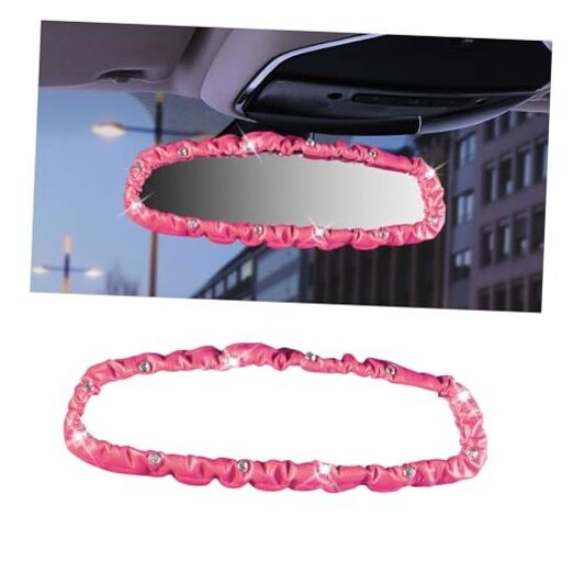 Elastic Bling Rear View Mirror Cover, Crystal Rhinestone Auto Rear View Pink