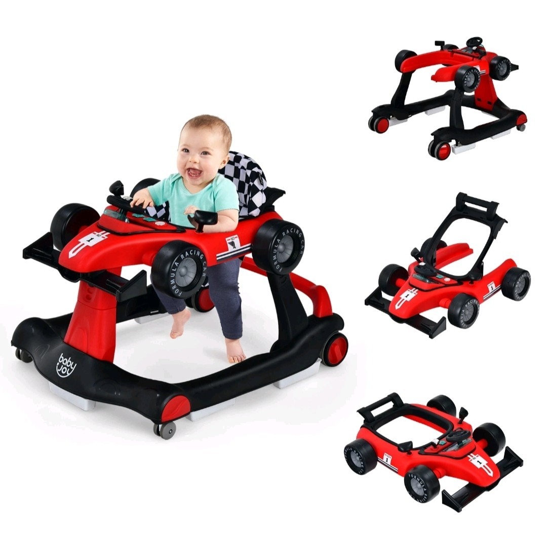 Babyjoy 4-in-1 Baby Walker Foldrble Racecar Push Walker Adjustable Height Red
