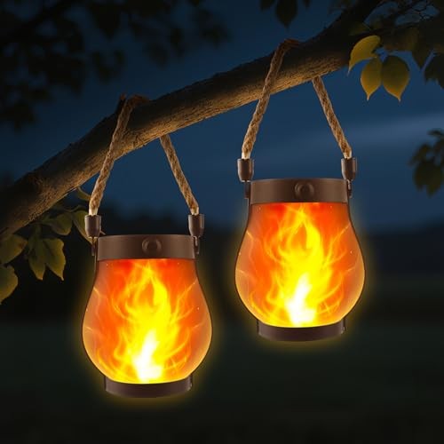 Solar Lanterns Outdoor Waterproof - Solar Powered Hanging Lights with 2 Pack