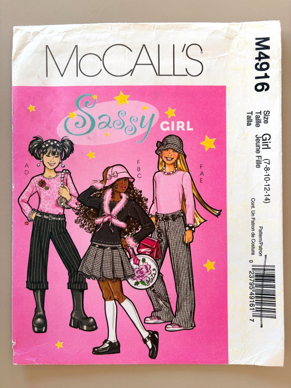 McCall's Sassy Girls' Top,Skirt,Pants,Hat Pattern M4916 Size 7-14 UNCUT