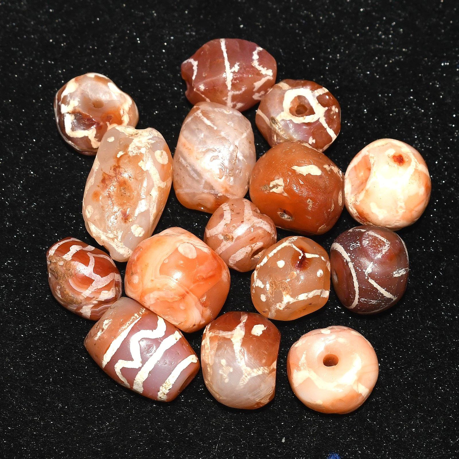 Rare 15 Large Ancient Etched Carnelian Bead Lot over 2000 Years Old
