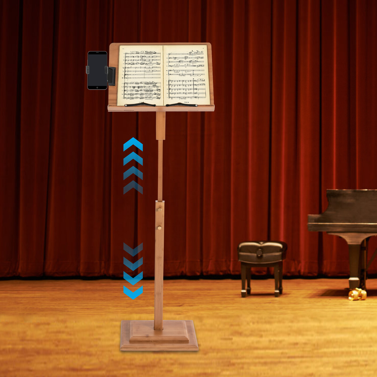 340° Adjustable Height Portable Book Stand Sheet Pro Music Stand W/ Phone Holder