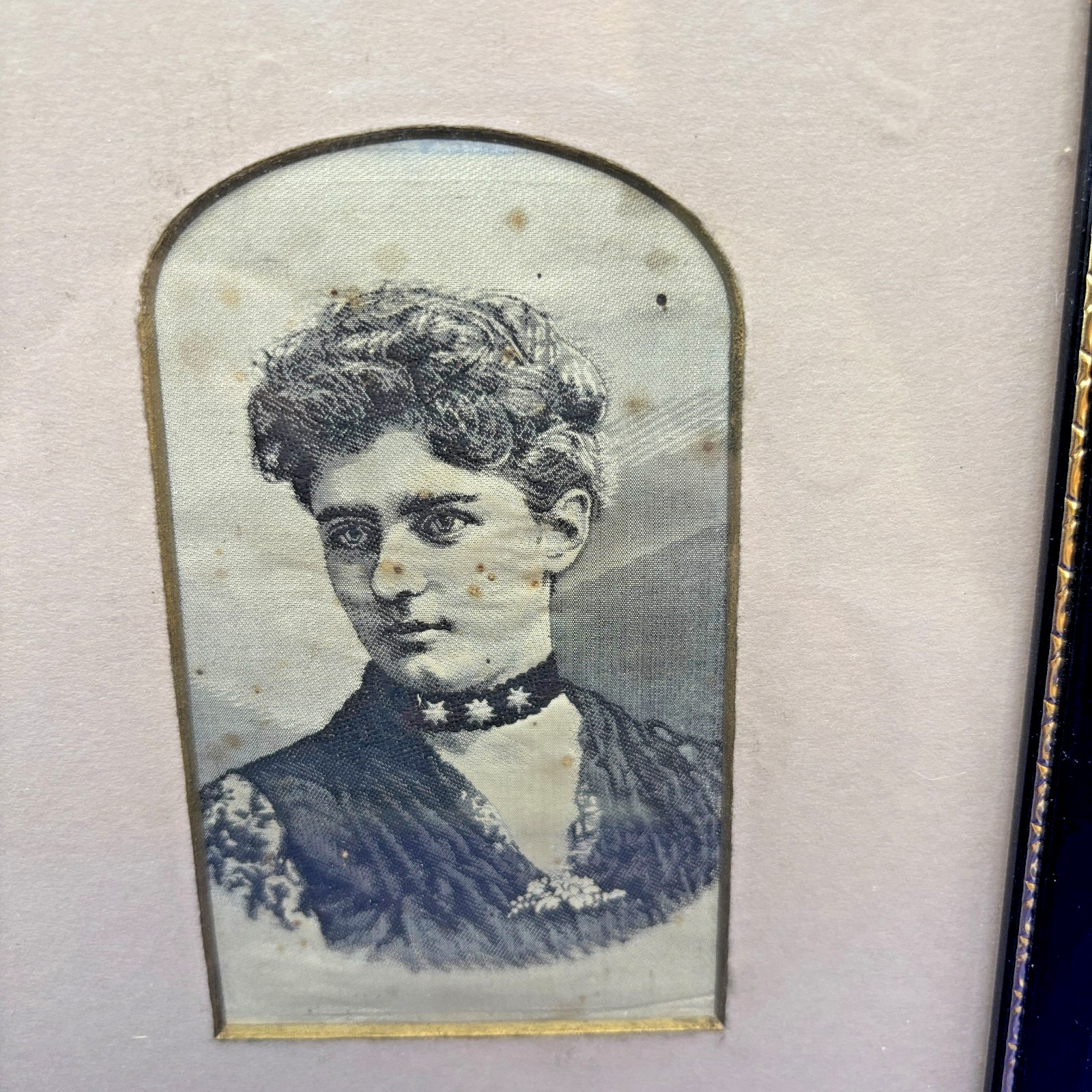 1890s Victorian Woven Silk Portrait First Lady Frances Cleveland Top Framed