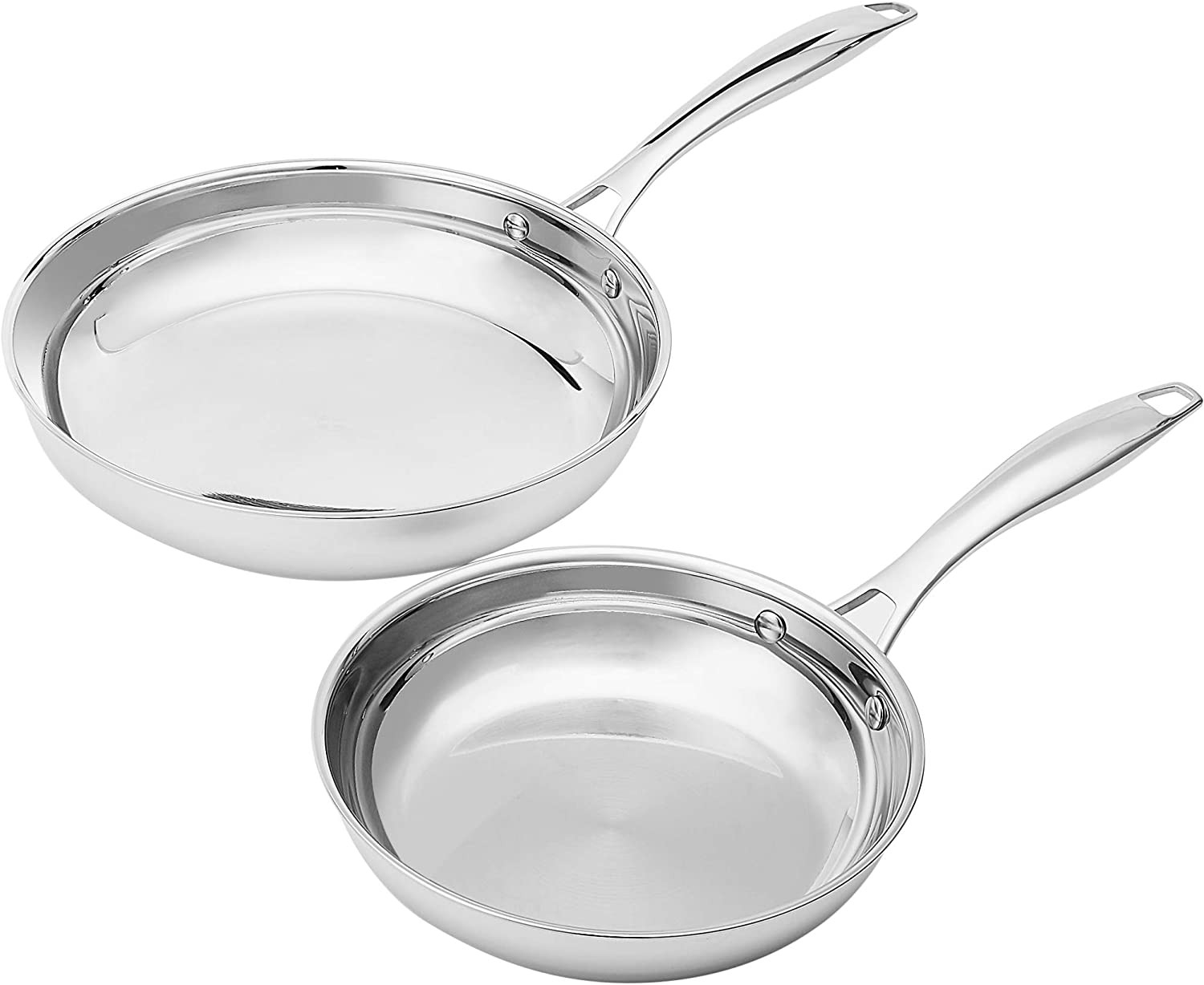 2-Piece Stainless Steel Induction Frying Pan Set, Oven Safe, Riveted Handle, Hea