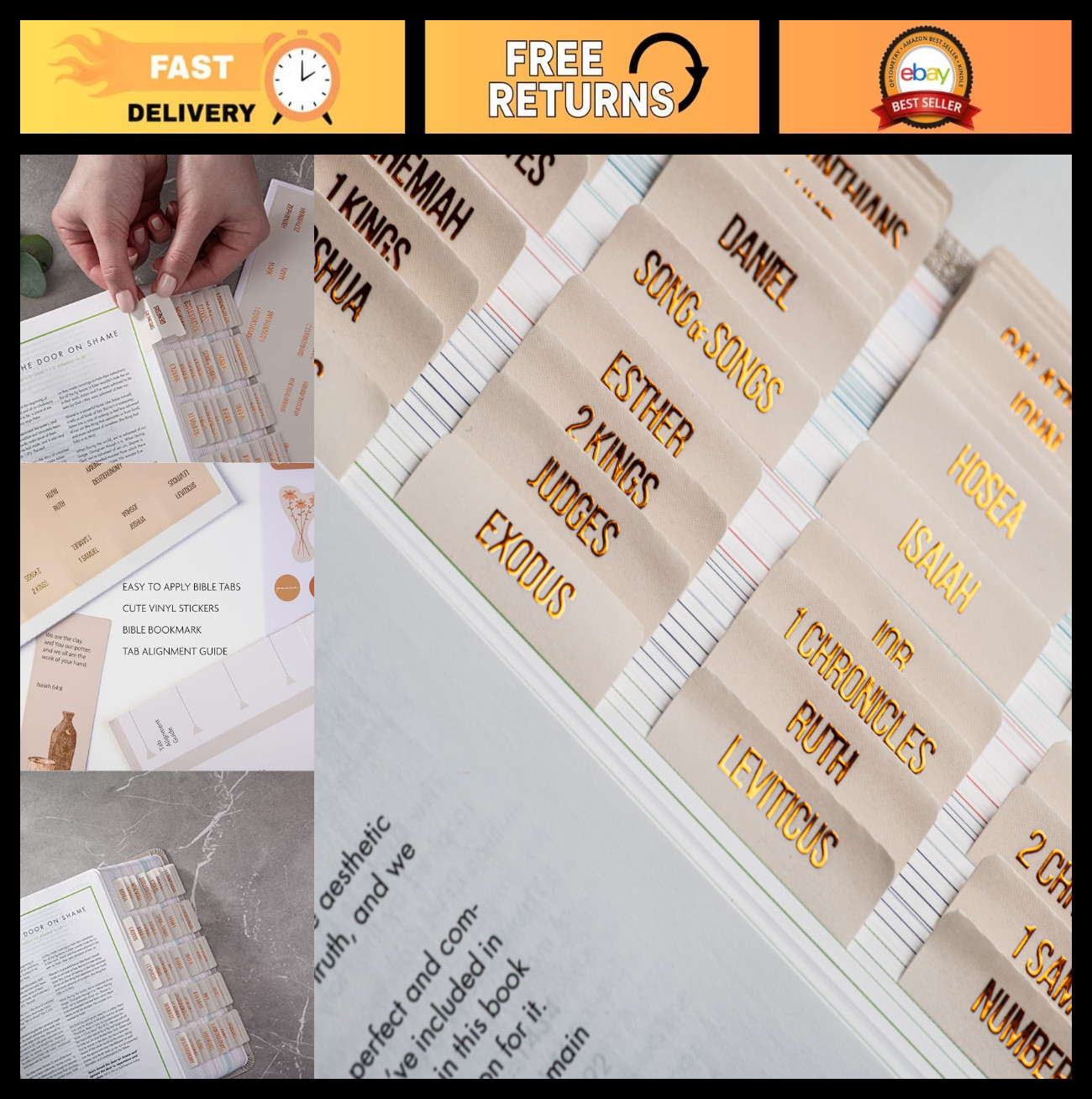 Laminated Bible Tabs with Copper Embossed Lettering, 73 Book Tabs for Bible Jour