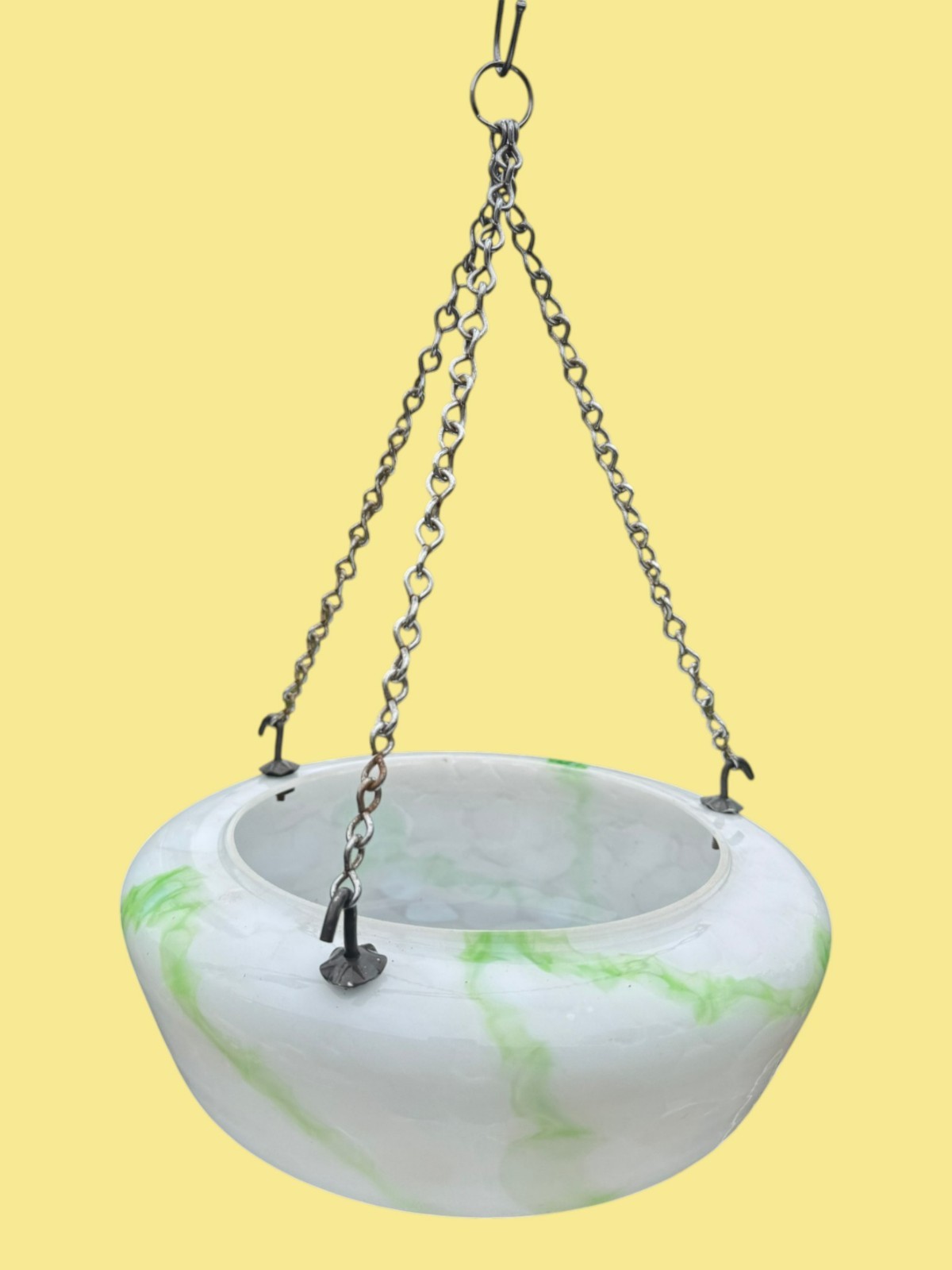 Art Deco 1930s Large Ceiling Plaffonier Flycatcher Shade Lamp Green & White