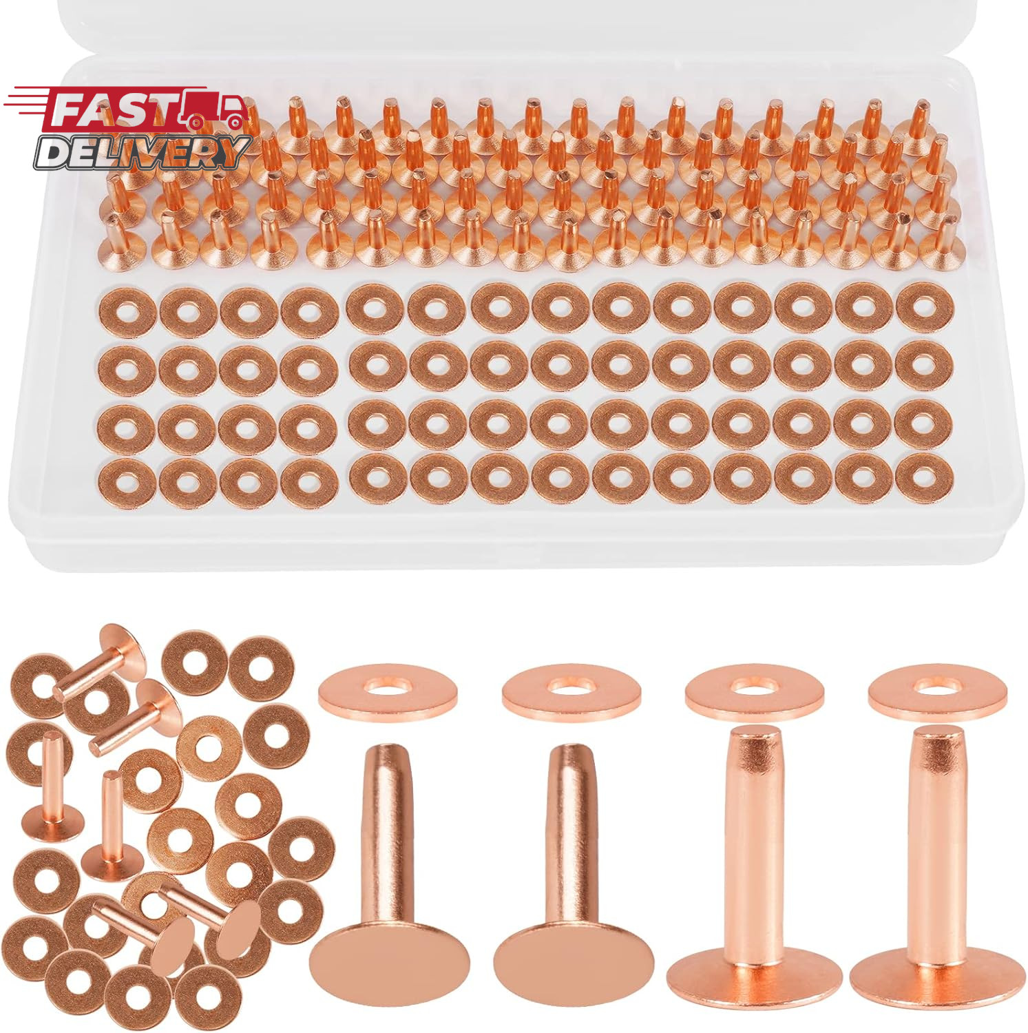 Junesunshine 154Pcs Copper Rivets for Leather, #12 Smooth Leather Rivets without