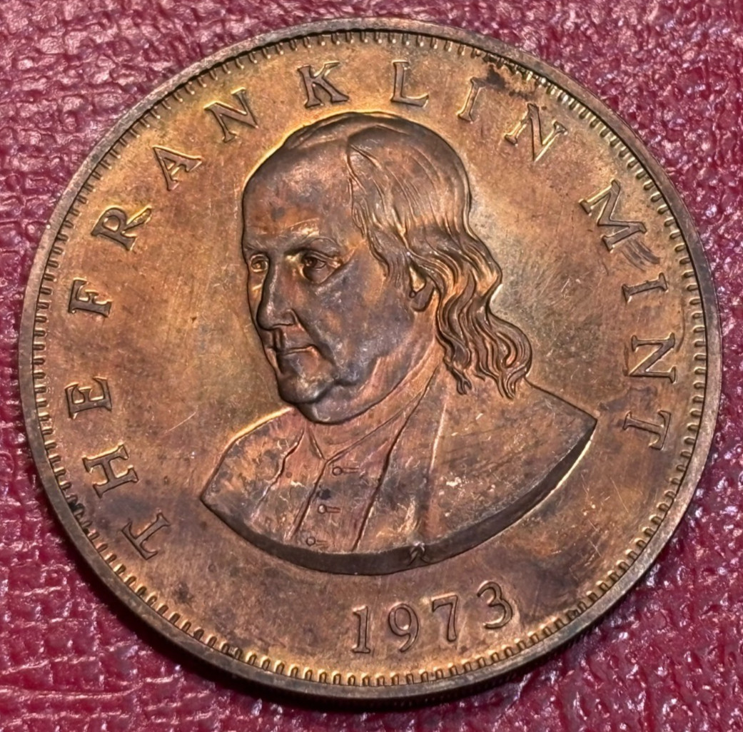 DUAL TONING PROOF 1973 FRANKLIN MINT BENJAMIN FRANKLIN MEDAL-JAN555