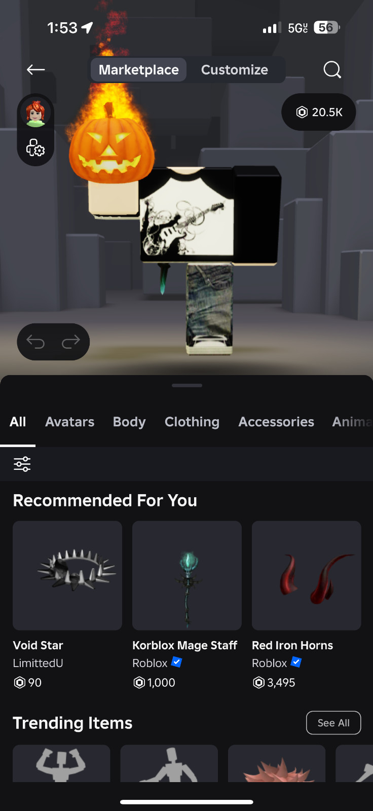 Roblox headless korblox 20k ROBUX dscc @sewl