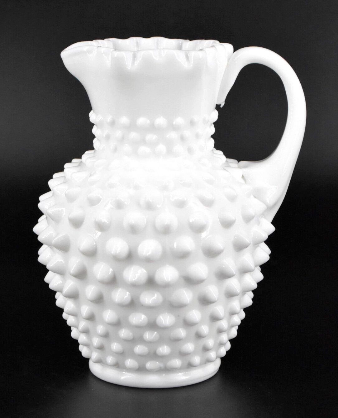 VTG Fenton Milk Glass Hobnail White Jug Syrup Pitcher #3762 12 oz. 5.5" Label