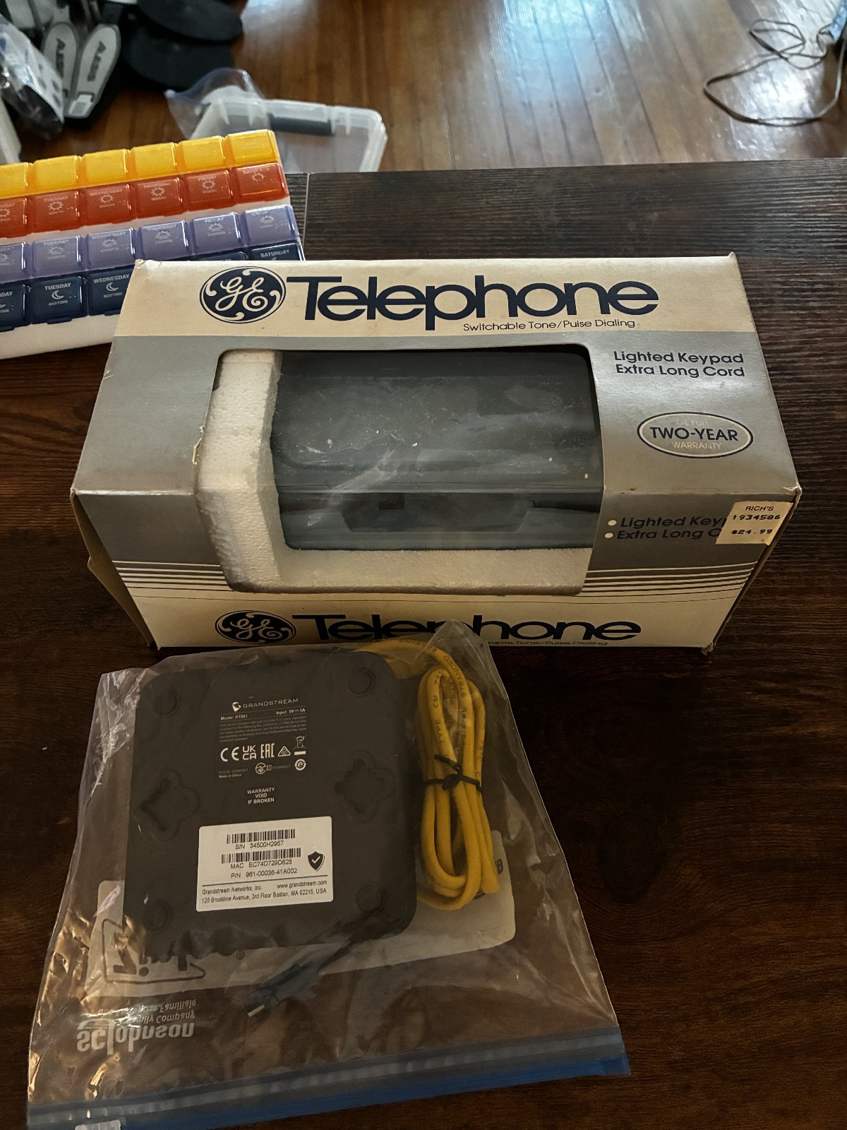 Vintage NOS Open Blue GE 2-9110 Phone Handset, with Grandstream HT-801 VOIP