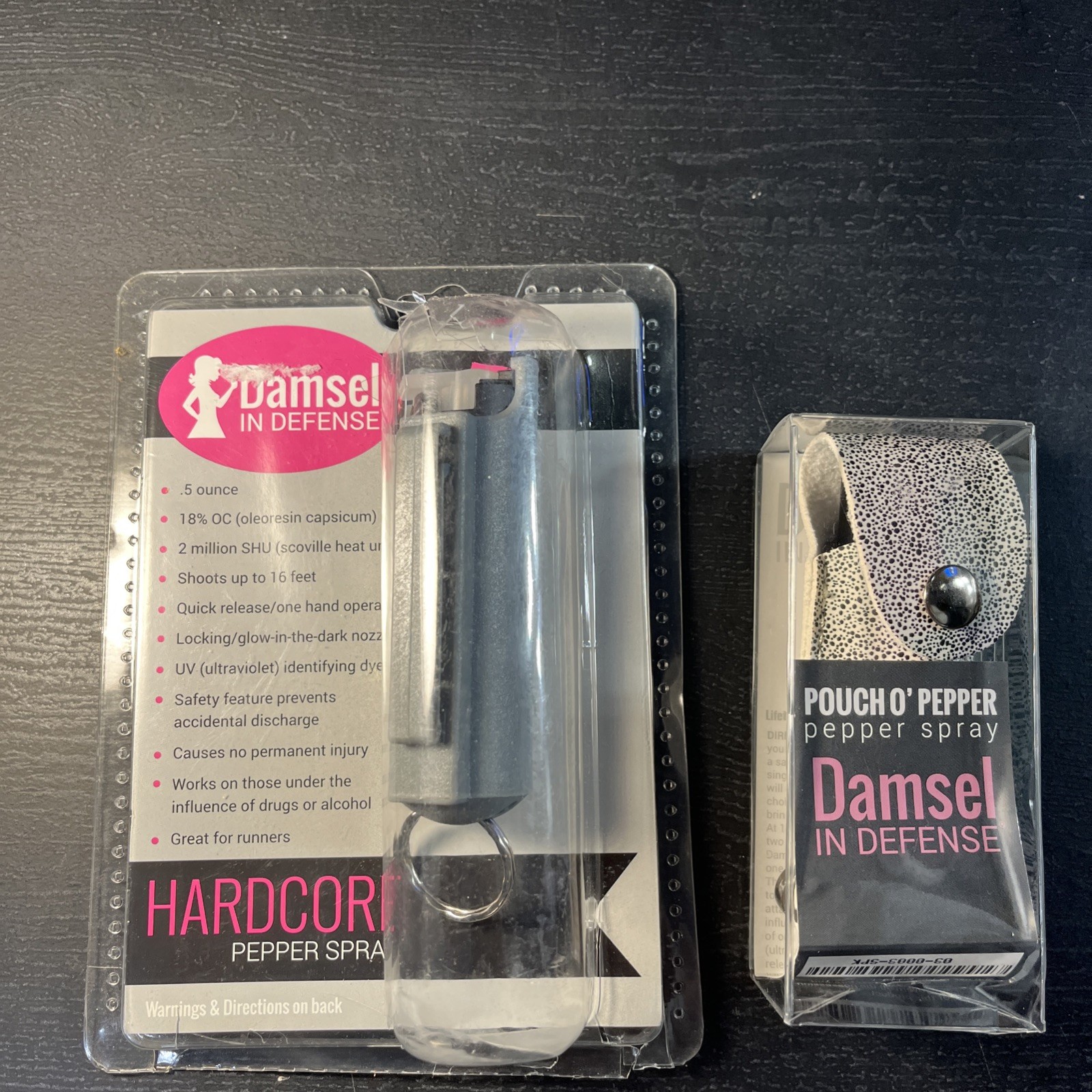 New Damsel in Defense Hardcore Pepper Spray  Gray Keychain & extra Pouch P 978