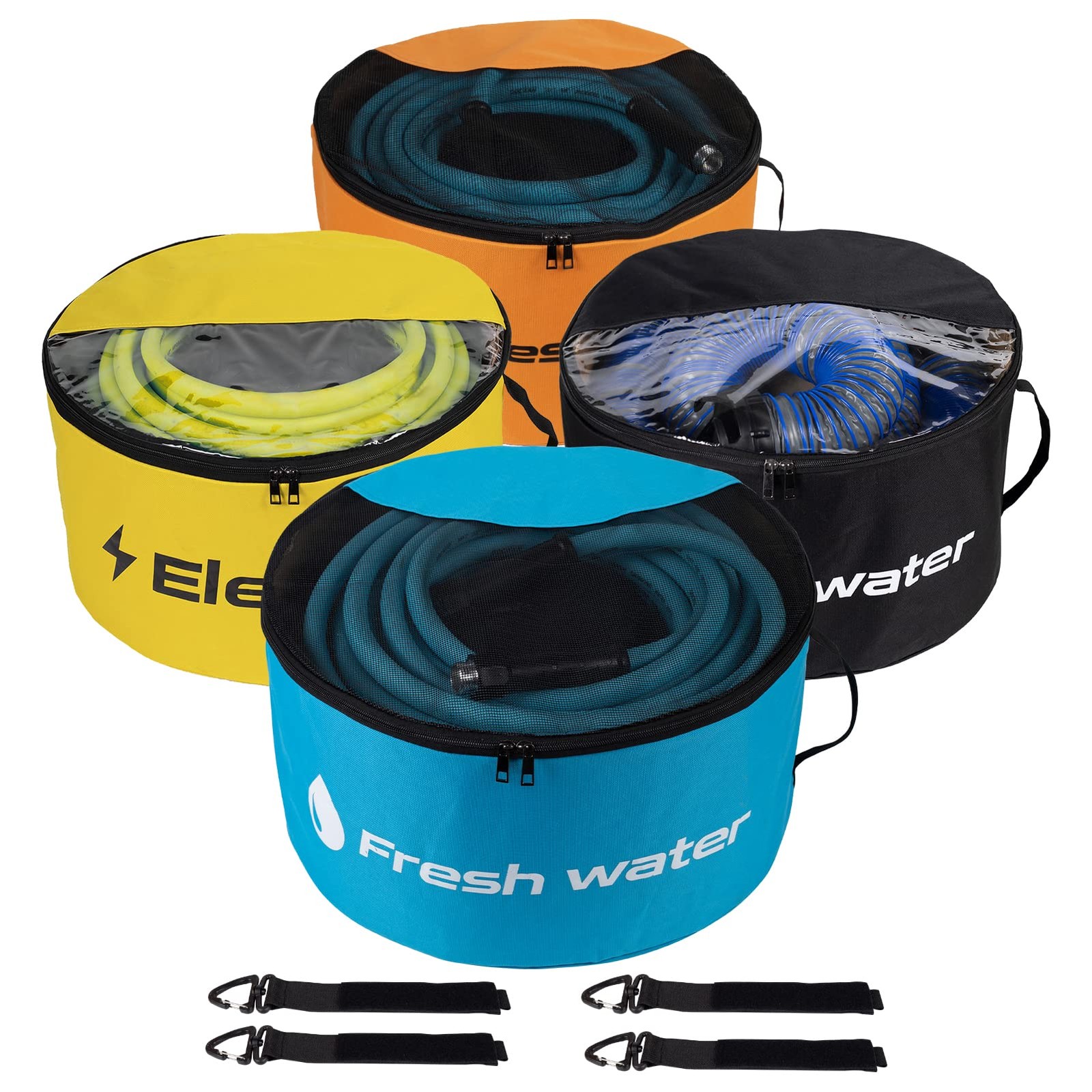 Gociean RV Sewer Hose Storage 4 Packs, Large, Blue, Black, Yellow, Orange 